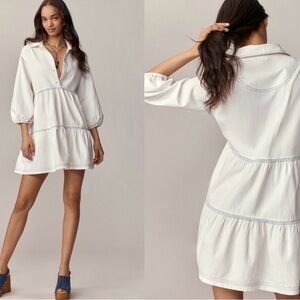 Maeve white tiered denim mini dress